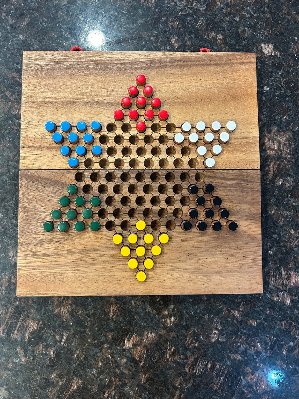 Wooden Chinese Checkers Board Game with Colored Pegs - Multi